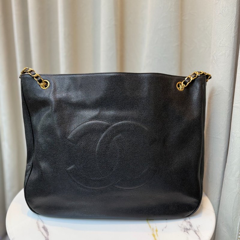 Chanel Vintage 金球 Tote Bag 黑金 荔枝牛皮-2