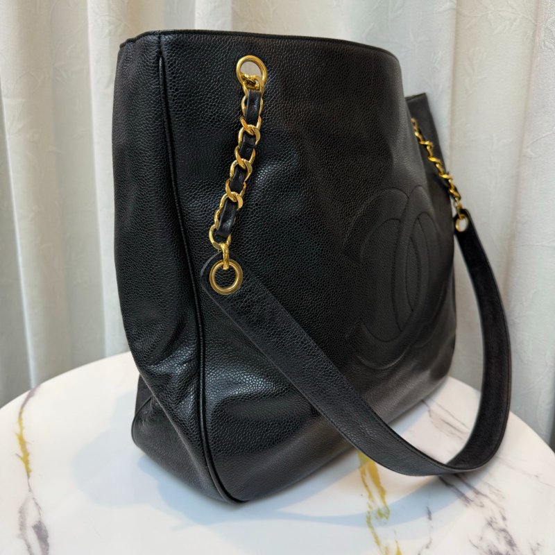 Chanel Vintage 金球 Tote Bag 黑金 荔枝牛皮-3