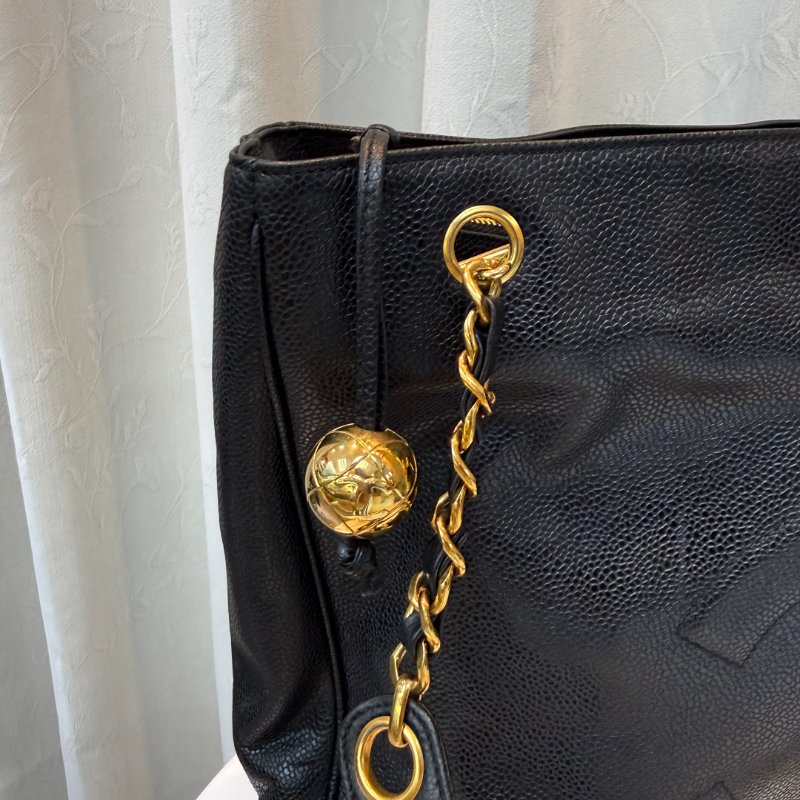 Chanel Vintage 金球 Tote Bag 黑金 荔枝牛皮-5