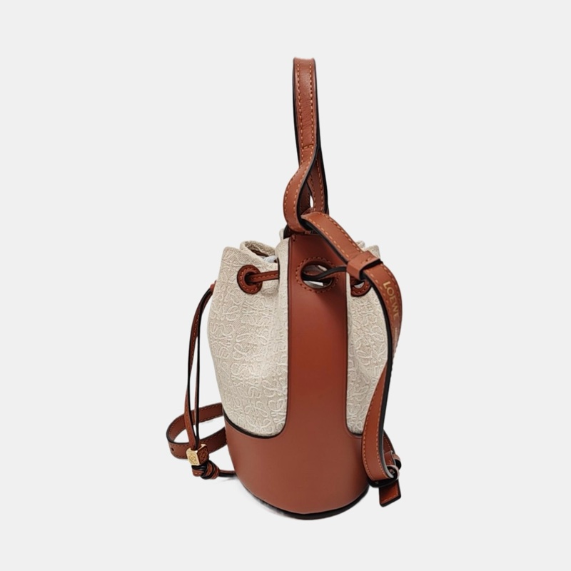 9.9新 羅意威/LOEWE Balloon 迷你米色帆布老花浮雕單肩包 斜挎包手提包 金色五金 可拆卸肩帶-1
