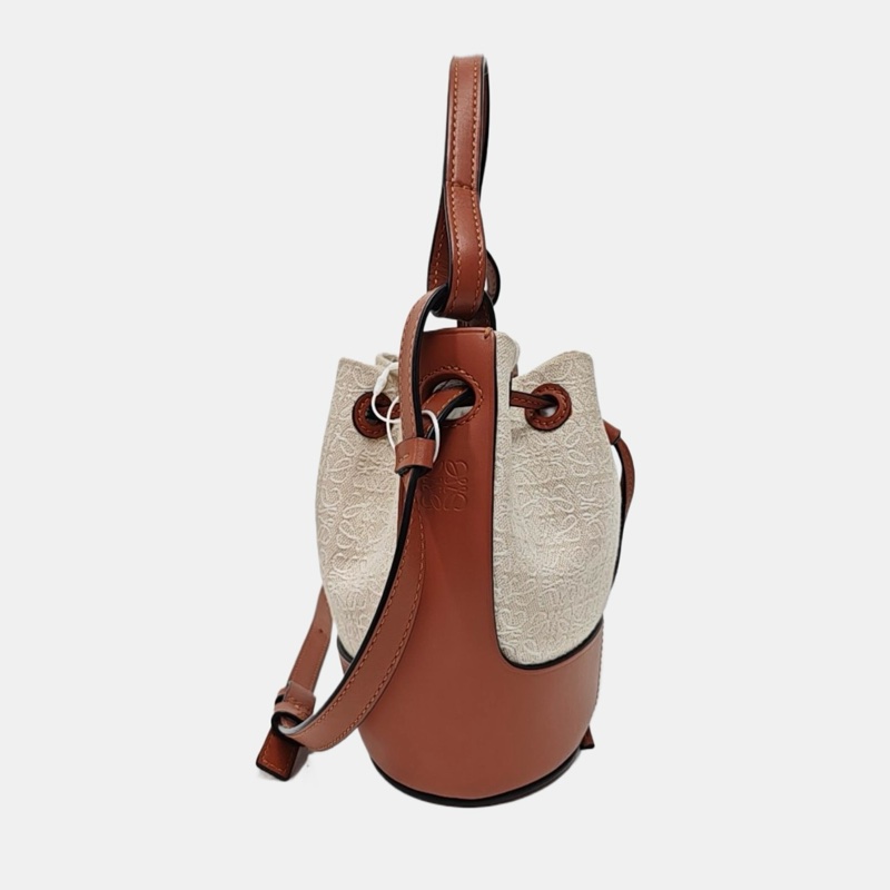 9.9新 羅意威/LOEWE Balloon 迷你米色帆布老花浮雕單肩包 斜挎包手提包 金色五金 可拆卸肩帶-2