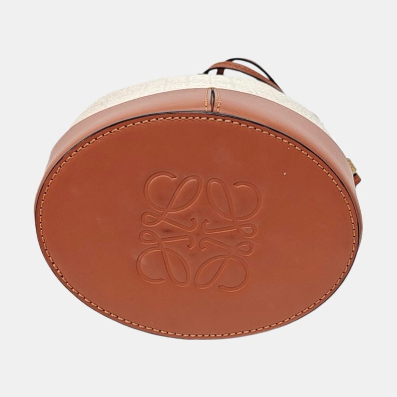 9.9新 羅意威/LOEWE Balloon 迷你米色帆布老花浮雕單肩包 斜挎包手提包 金色五金 可拆卸肩帶-4
