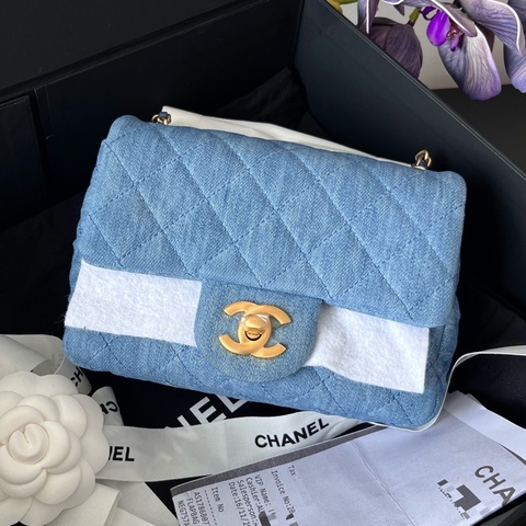 閑置新 Chanel香奈兒金球方胖子調節扣牛仔丹寧藍色