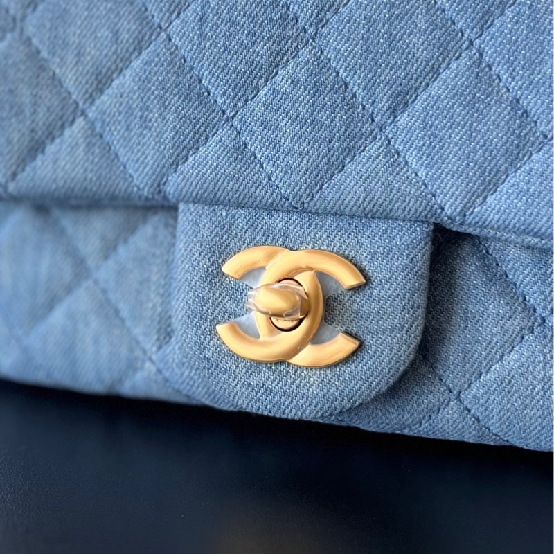 閑置新 Chanel香奈兒金球方胖子調節扣牛仔丹寧藍色-6