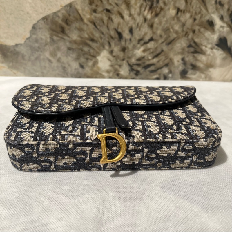 Dior藍提花花帆布Saddle WOC-3