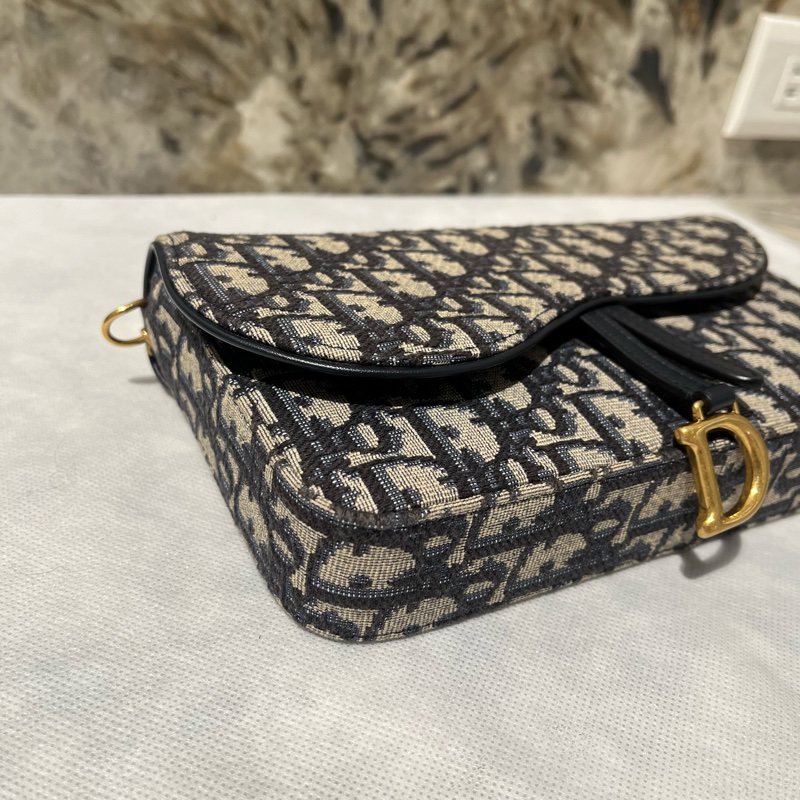 Dior藍提花花帆布Saddle WOC-5