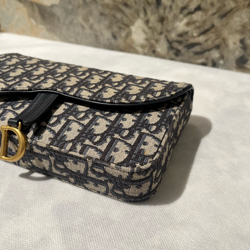 Dior藍提花花帆布Saddle WOC-6