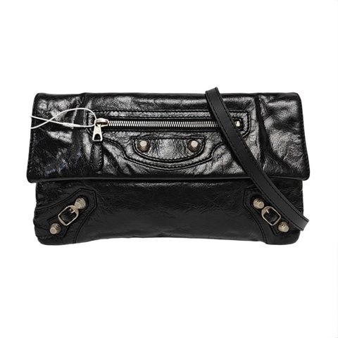 巴黎世家/BALENCIAGA Classic City 黑色羊皮單肩包 銀色五金