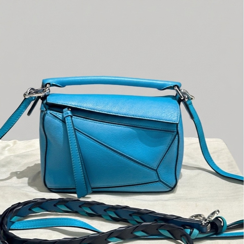 LOEWE/羅意威 Puzzle mini 糖果藍 幾何包 可拆卸肩帶 尺寸：18*12.5*8-0
