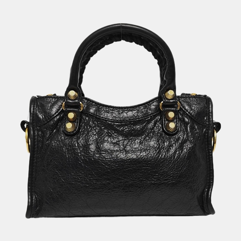 巴黎世家/BALENCIAGA Classic City 迷你 黑色 羊皮鉚釘流蘇機車包單肩包 金色五金 可拆卸肩帶-3