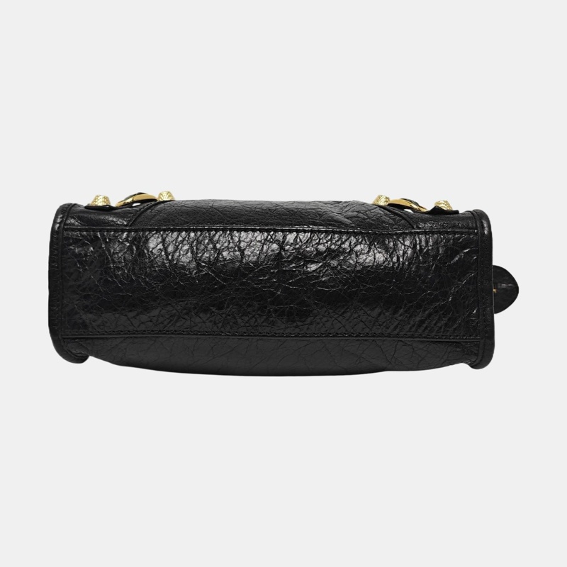 巴黎世家/BALENCIAGA Classic City 迷你 黑色 羊皮鉚釘流蘇機車包單肩包 金色五金 可拆卸肩帶-4