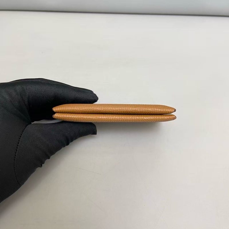 99新Hermes愛馬仕Calvi卡包金棕色 銀扣-4
