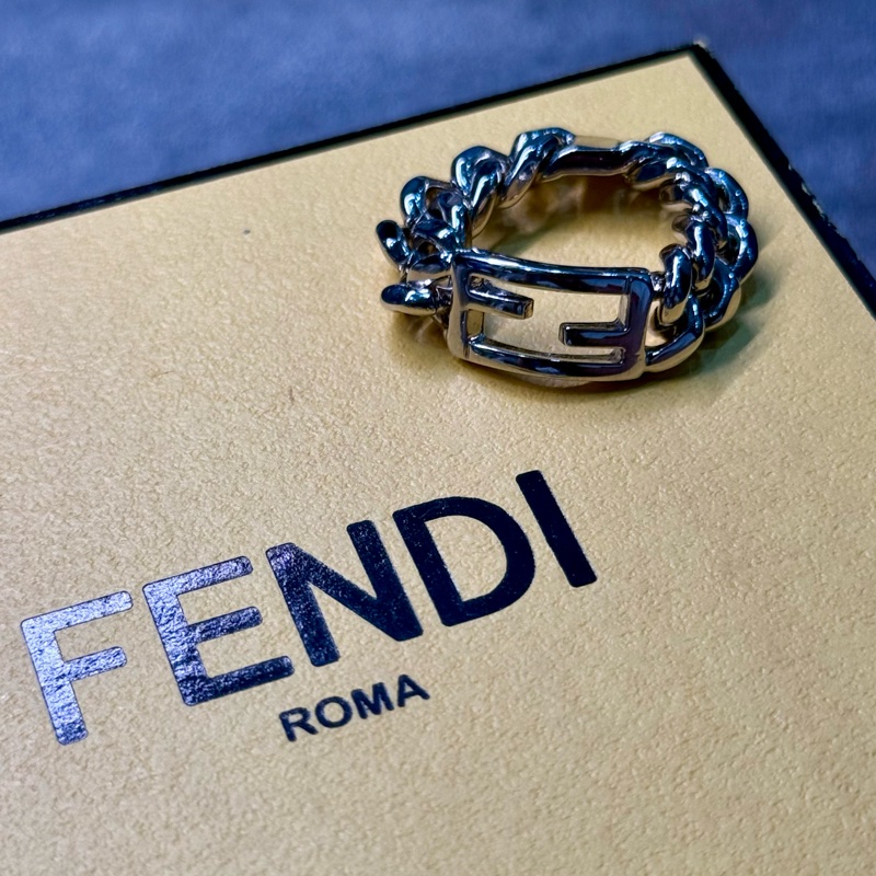 FENDI Baguette 經典Logo寬版鏈條戒指 尺碼M-1
