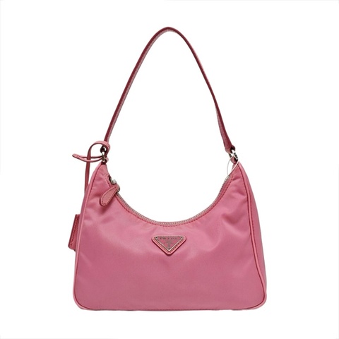 9.9新PRADA Re-Edition2005 迷你 粉紅色尼龍徽標手提包單肩包 銀色五金