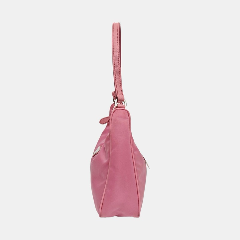 9.9新PRADA Re-Edition2005 迷你 粉紅色尼龍徽標手提包單肩包 銀色五金-1