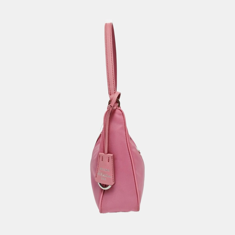 9.9新PRADA Re-Edition2005 迷你 粉紅色尼龍徽標手提包單肩包 銀色五金-2