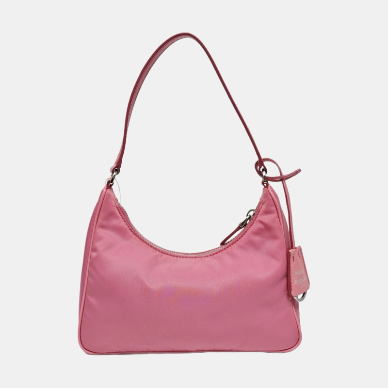 9.9新PRADA Re-Edition2005 迷你 粉紅色尼龍徽標手提包單肩包 銀色五金-3