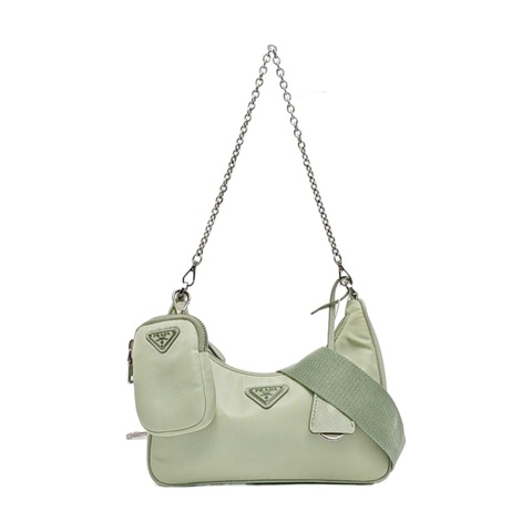 PRADA Re-Edition2005 迷你 淺綠色尼龍徽標 單肩包斜挎包手提包 銀色五金 子袋2條可拆卸肩帶