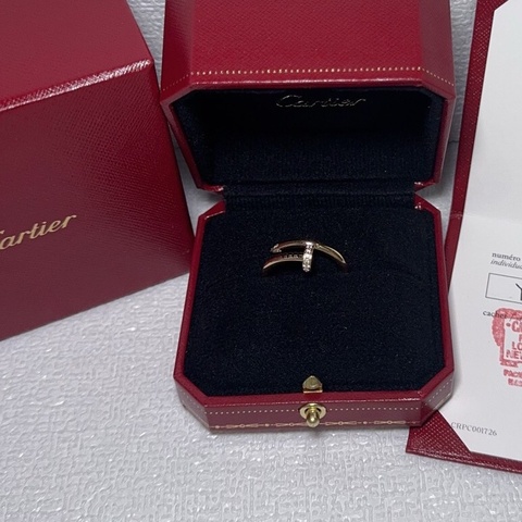 Cartier/卡地亞 Juste un clou 釘子戒指 18k玫瑰金 鑲嵌鑽石 寬版頭尾鑽釘子戒指58號 附件.24年🧡
