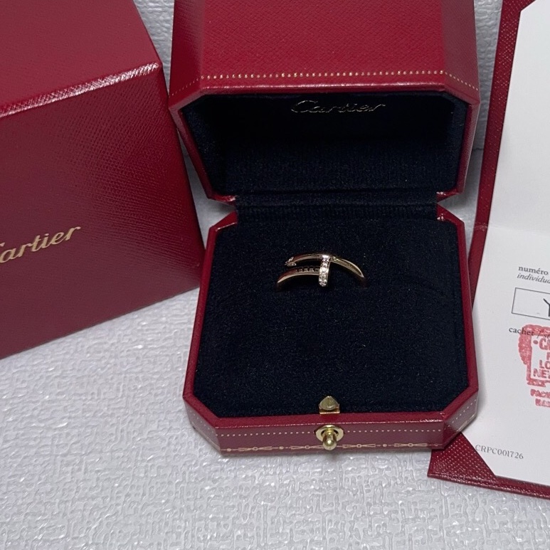 Cartier/卡地亞 Juste un clou 釘子戒指 18k玫瑰金 鑲嵌鑽石 寬版頭尾鑽釘子戒指58號 附件.24年🧡-0