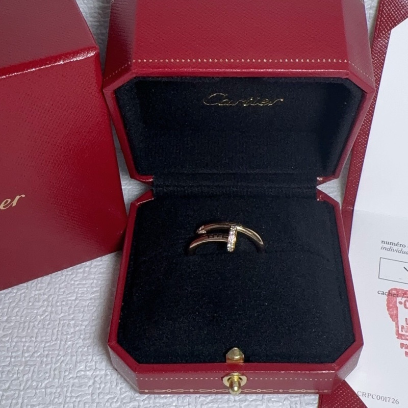 Cartier/卡地亞 Juste un clou 釘子戒指 18k玫瑰金 鑲嵌鑽石 寬版頭尾鑽釘子戒指58號 附件.24年🧡-3