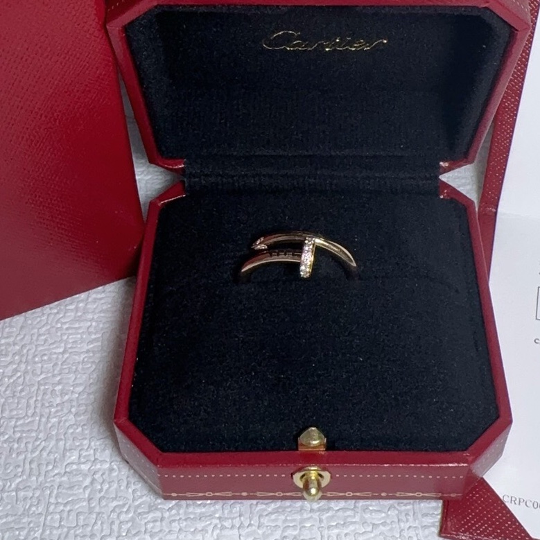 Cartier/卡地亞 Juste un clou 釘子戒指 18k玫瑰金 鑲嵌鑽石 寬版頭尾鑽釘子戒指58號 附件.24年🧡-5