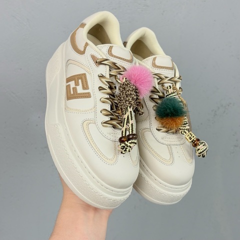 芬迪女鞋FENDI MATCH小胖丁餅乾鞋白棕 35碼