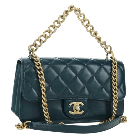 香奈兒 Matelasse 23 鏈條包 羊皮 兩用 海軍藍 金 CC 標誌 正品 ep14001SAM