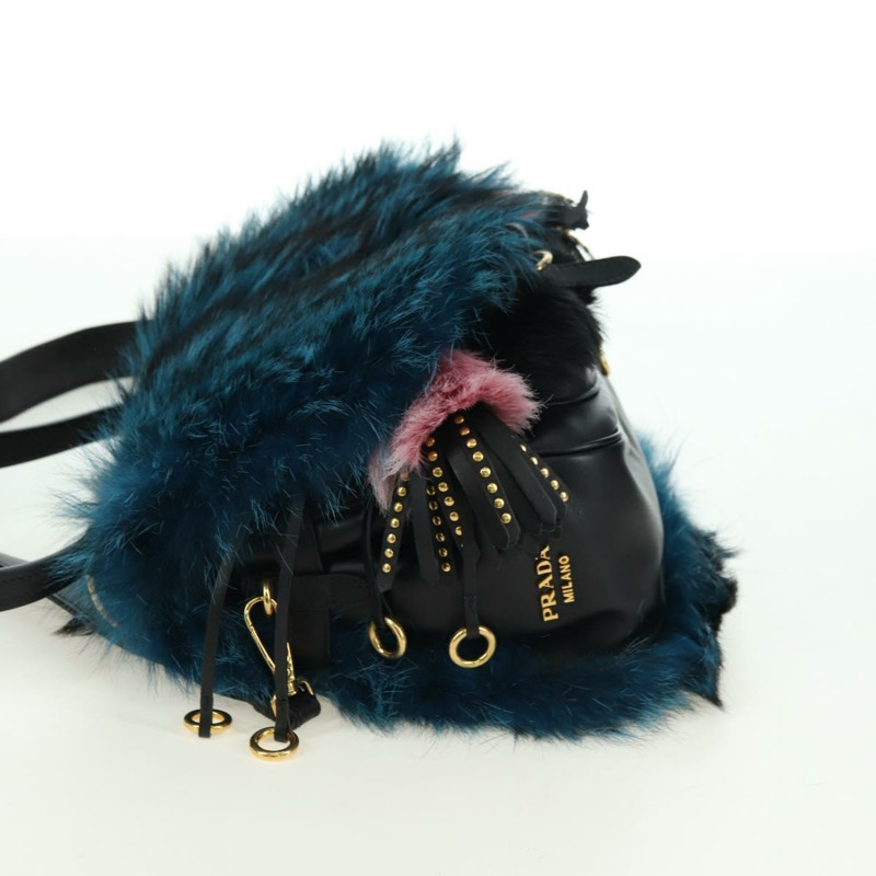 【日本直送】PRADA 手提包 毛絨皮革 藍色 黑色 正品 am11517SM-2