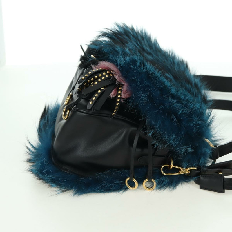 【日本直送】PRADA 手提包 毛絨皮革 藍色 黑色 正品 am11517SM-3