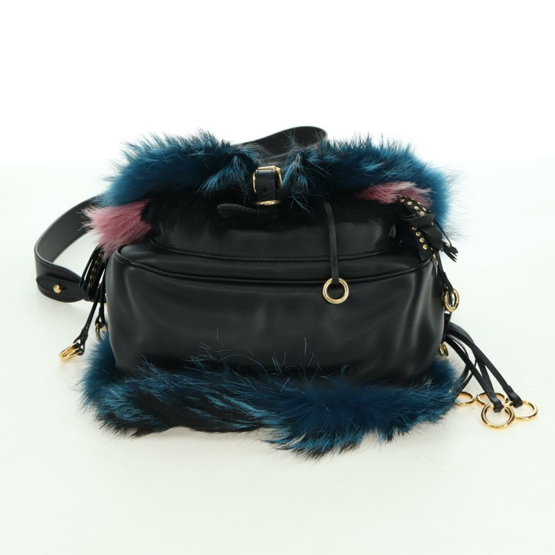 【日本直送】PRADA 手提包 毛絨皮革 藍色 黑色 正品 am11517SM-4