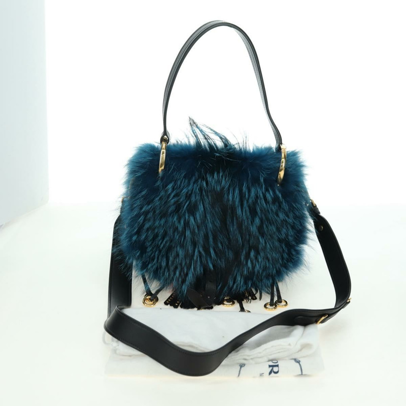 【日本直送】PRADA 手提包 毛絨皮革 藍色 黑色 正品 am11517SM-11
