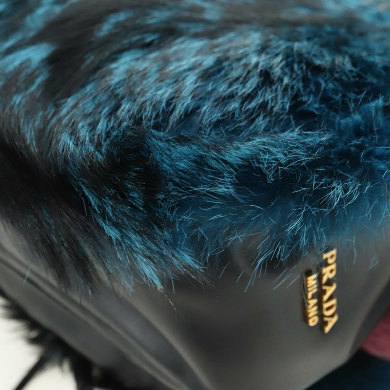 【日本直送】PRADA 手提包 毛絨皮革 藍色 黑色 正品 am11517SM-19