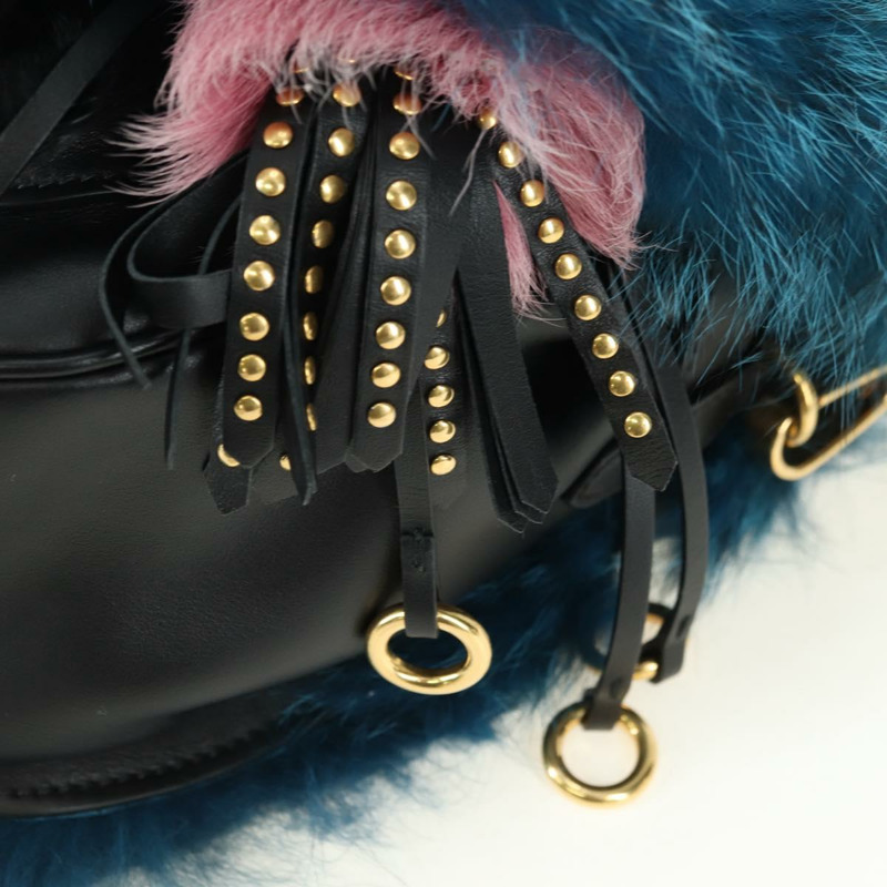 【日本直送】PRADA 手提包 毛絨皮革 藍色 黑色 正品 am11517SM-21