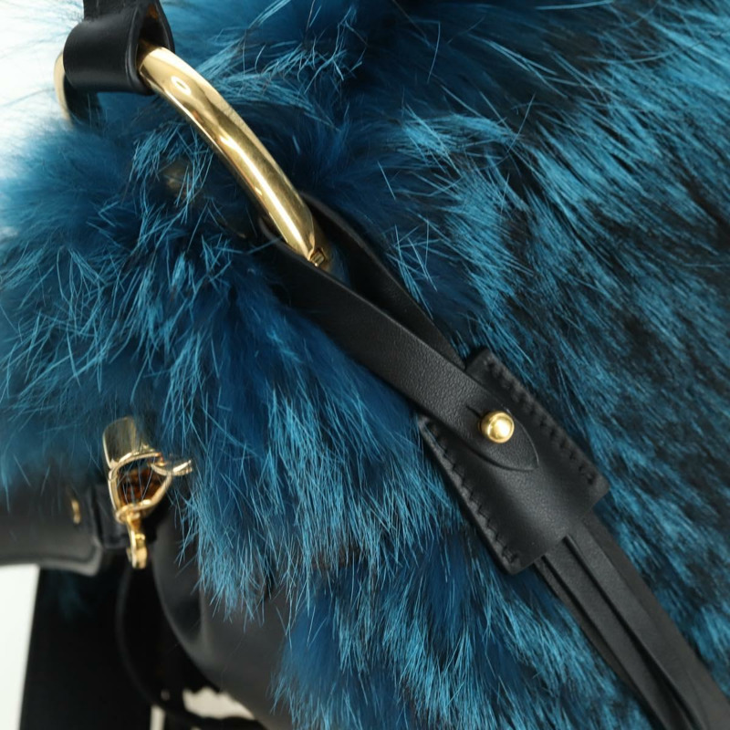 【日本直送】PRADA 手提包 毛絨皮革 藍色 黑色 正品 am11517SM-23