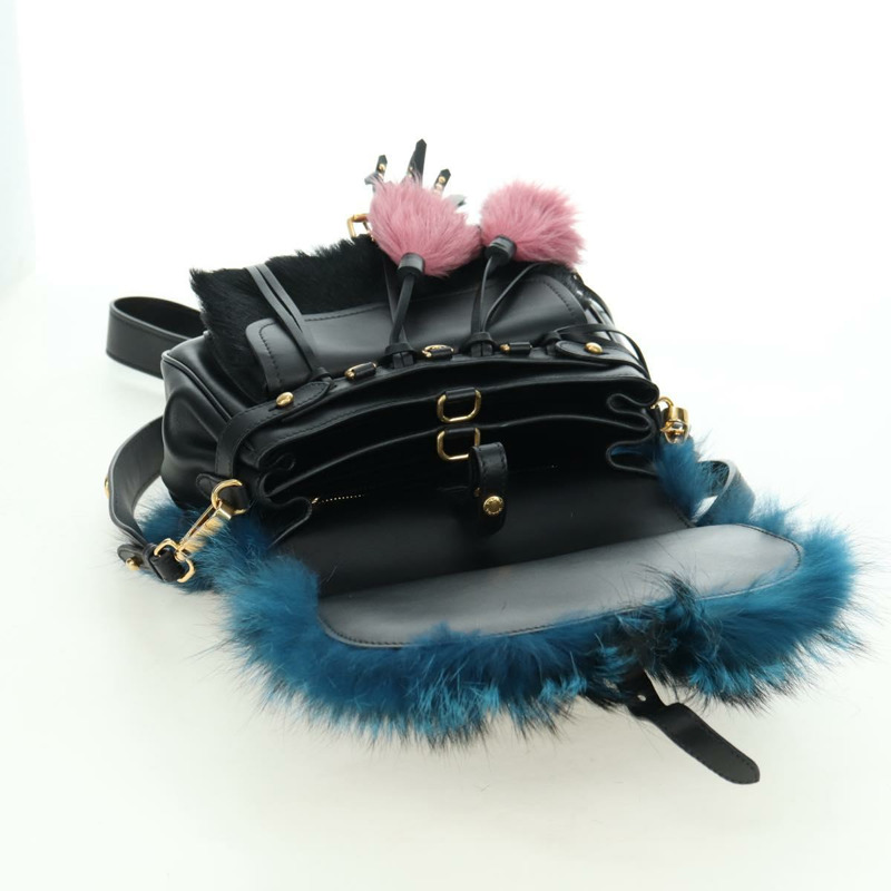 【日本直送】PRADA 手提包 毛絨皮革 藍色 黑色 正品 am11517SM-26