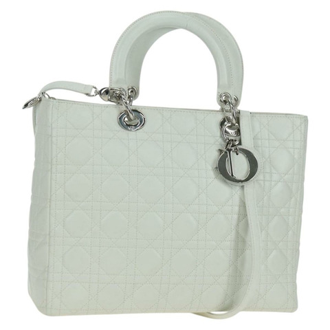 Christian Dior Lady Dior Canage 羊皮兩用包 白色 銀色 正品 177862SAM