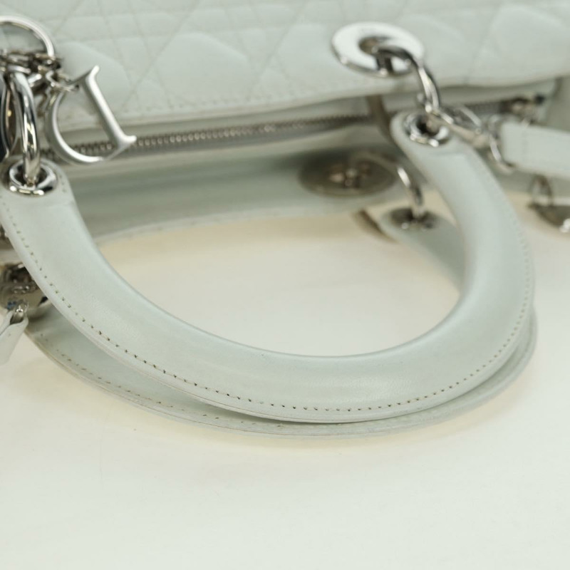 【日本直送】Christian Dior Lady Dior Canage 羊皮兩用包 白色 銀色 正品 177862SAM-6