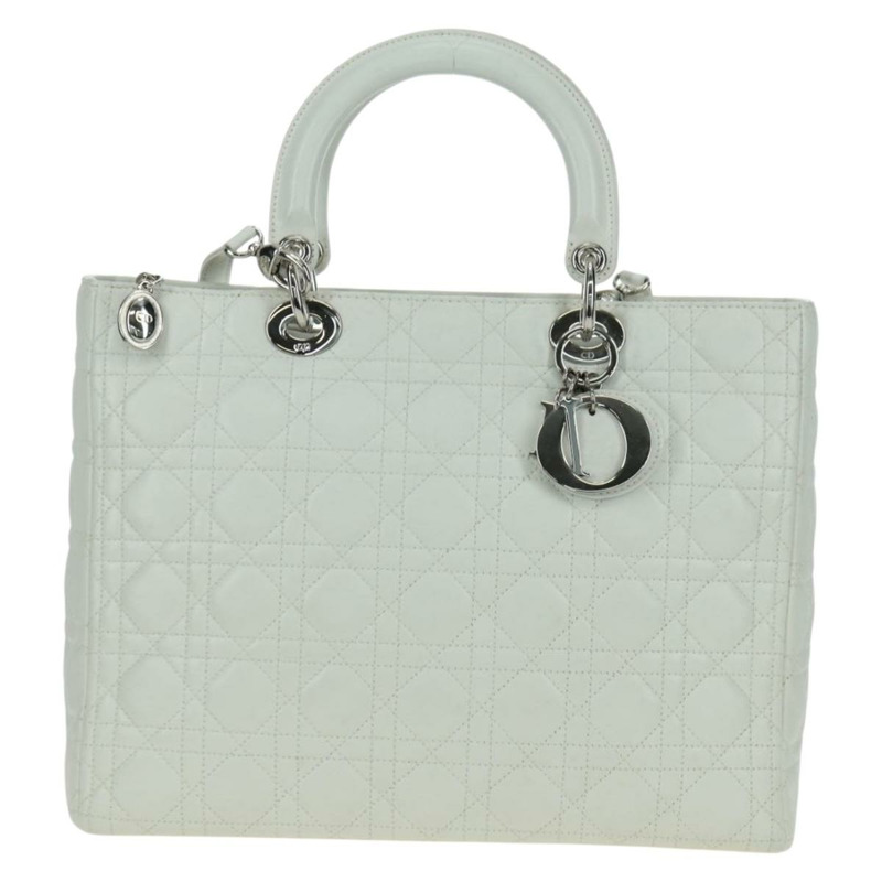 【日本直送】Christian Dior Lady Dior Canage 羊皮兩用包 白色 銀色 正品 177862SAM-12