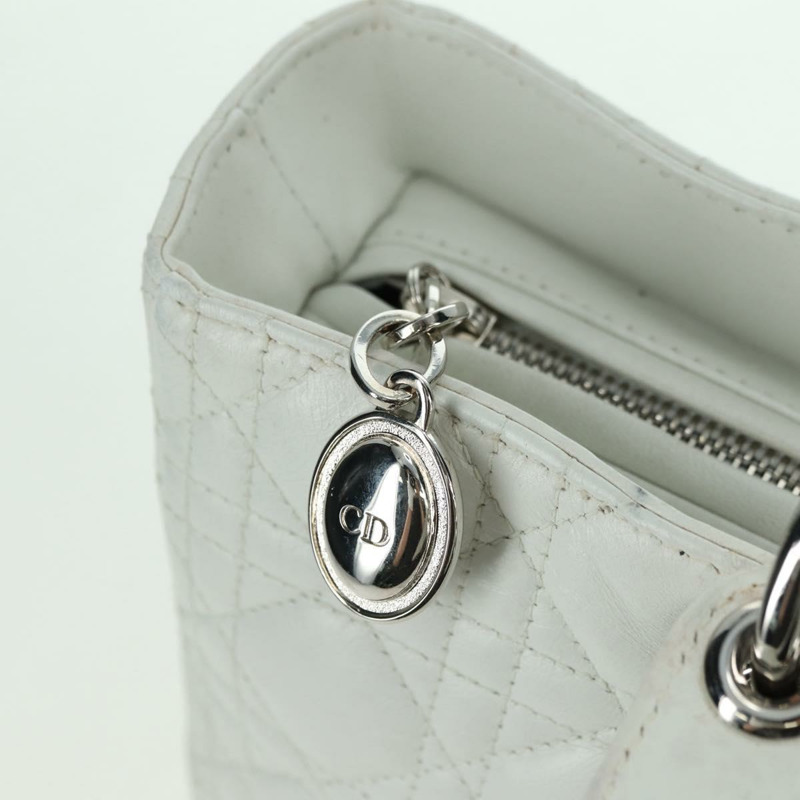 【日本直送】Christian Dior Lady Dior Canage 羊皮兩用包 白色 銀色 正品 177862SAM-20