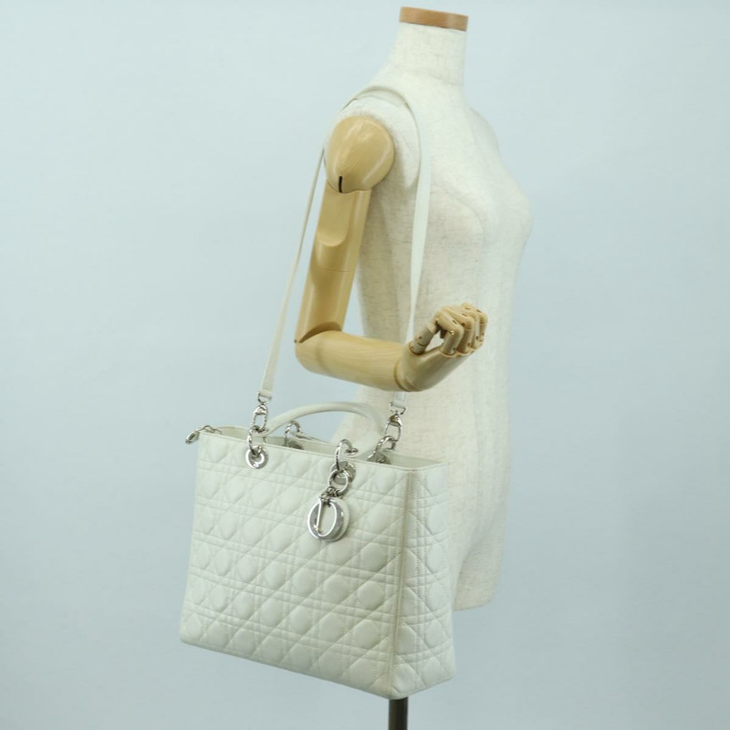 【日本直送】Christian Dior Lady Dior Canage 羊皮兩用包 白色 銀色 正品 177862SAM-26