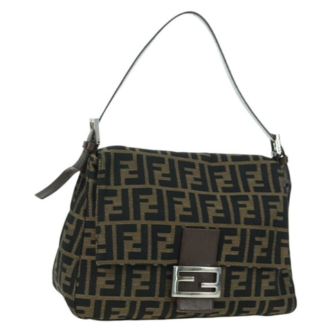 FENDI Zucca帆布Mamma Baguette單肩包 棕色/黑色 正品 177694SAV