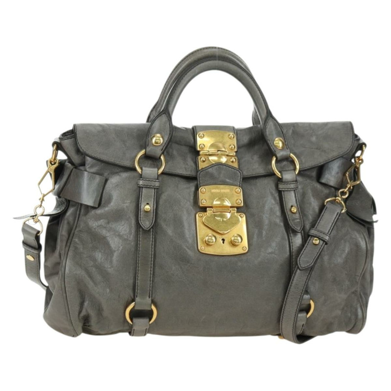 【日本直送】Miu Miu 手提包 皮革 兩用 灰色 金色 正品 177717SAM-0
