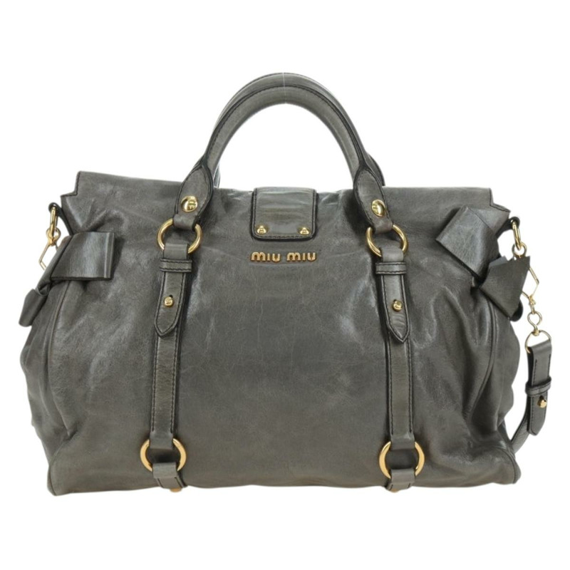 【日本直送】Miu Miu 手提包 皮革 兩用 灰色 金色 正品 177717SAM-1