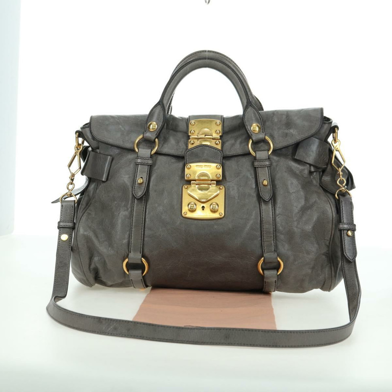 【日本直送】Miu Miu 手提包 皮革 兩用 灰色 金色 正品 177717SAM-11
