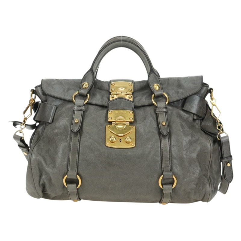 【日本直送】Miu Miu 手提包 皮革 兩用 灰色 金色 正品 177717SAM-12