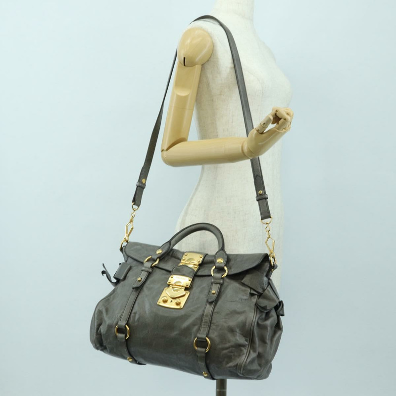 【日本直送】Miu Miu 手提包 皮革 兩用 灰色 金色 正品 177717SAM-27