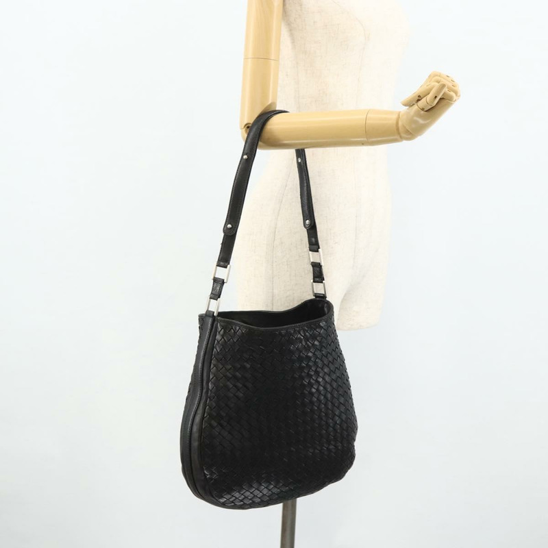 【日本直送】BOTTEGA VENETA INTRECCIATO 皮革肩背包 黑色 銀色 正品 177787A-21