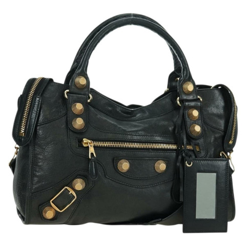 BALENCIAGA Giant City 手提包，皮革材質，兩用，黑色/金色，貨號 173084，正品號 177805SAM