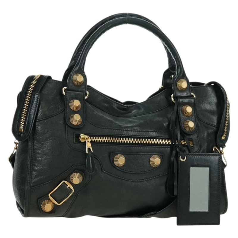 【日本直送】BALENCIAGA Giant City 手提包，皮革材質，兩用，黑色/金色，貨號 173084，正品號 177805SAM-0